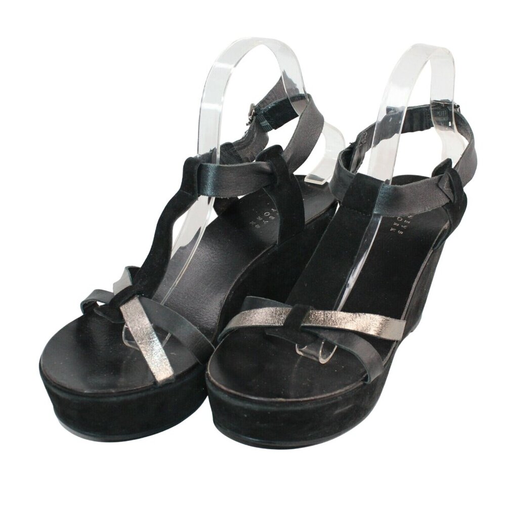 Barneys New York Womens Sz 40 Black Strappy Open Toe Leather Platform Sandals - Picture 5 of 12